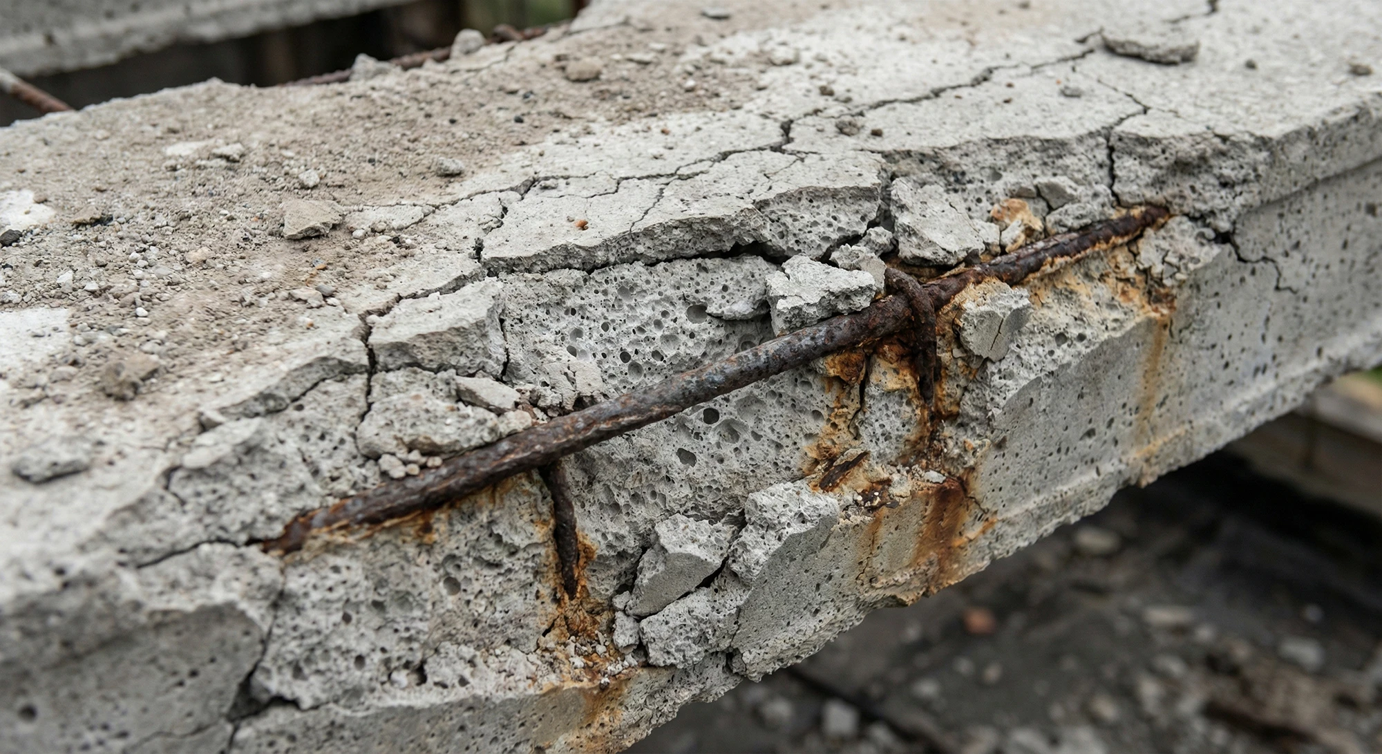 A leaking flat roof turns RAAC into a sponge, triggering rapid, aggressive corrosion of the internal steel.