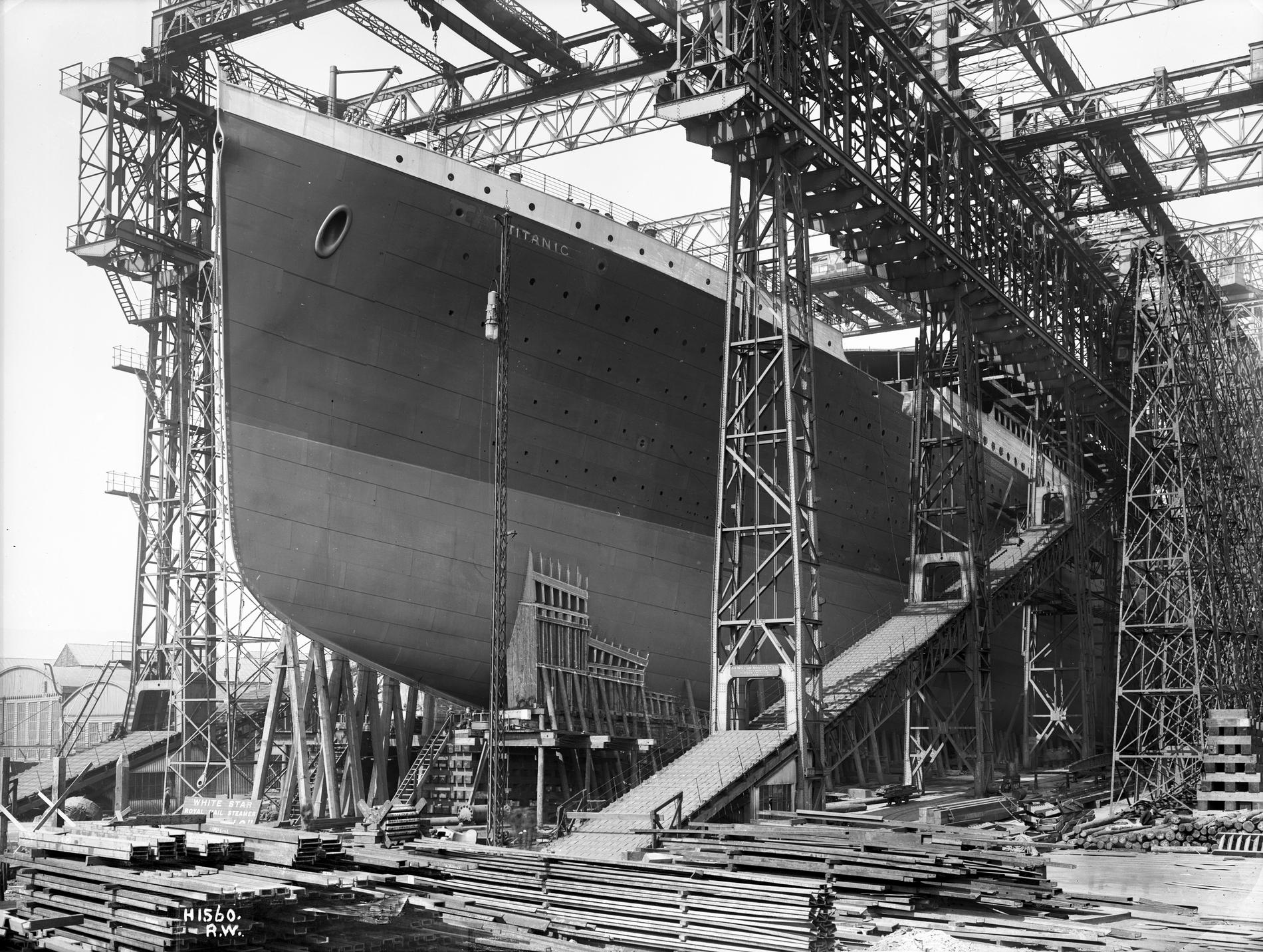 RMS Titanic ready for launch at the Harland & Wolff Shipyards, Belfast 1911
